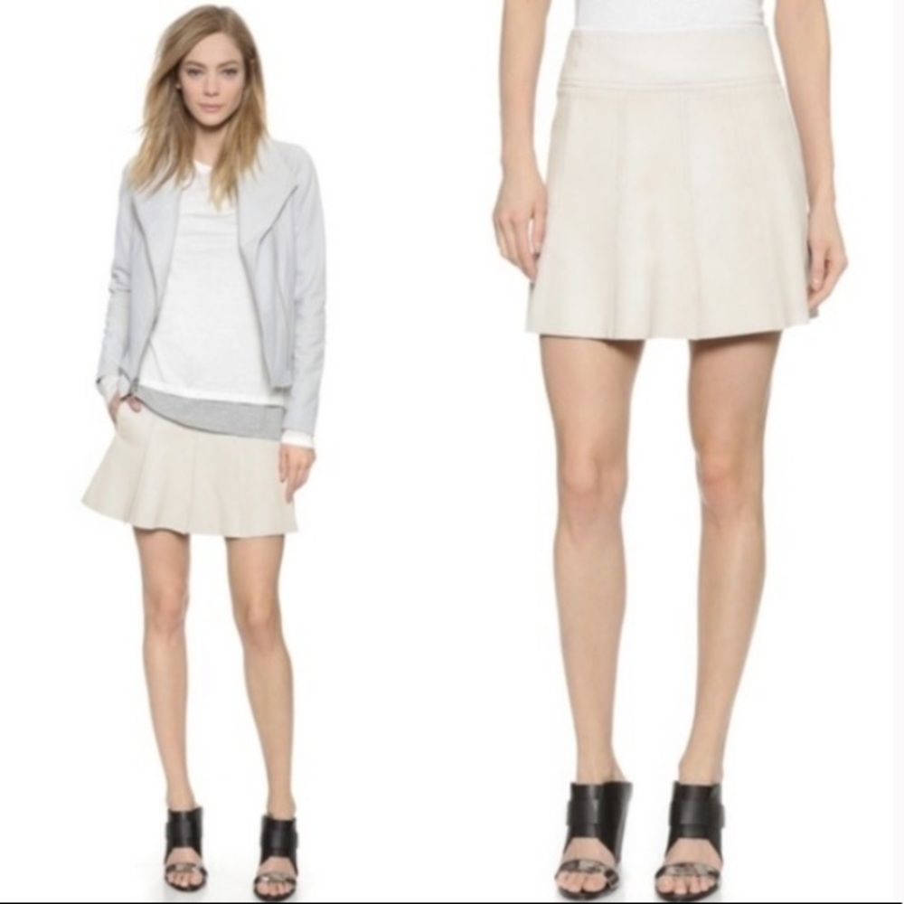 New Vince Pleated Leather Skirt 100% Goatskin Leather Silver Sierra Size 10